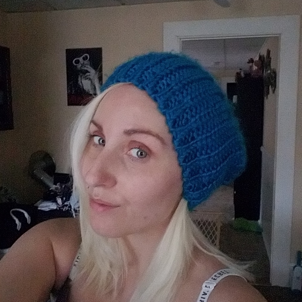 Blue puff winter hat